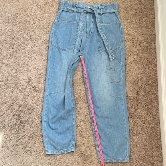 Free People Belted Denim High-Waisted Utility Paperbag Pants in Blue Haze Sz 29 - Picture 11 of 16